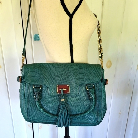 Elliott Lucca Leather Snake Print Crossbody Top Handle Bag - Picture 1 of 16